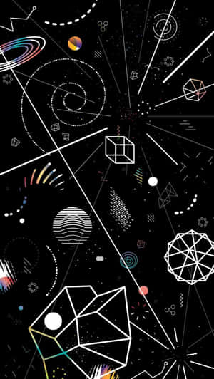 Geometriska former och linjer flyter i ett kosmiskt abstrakt mönster mot en svart bakgrund. — Cool Math Bilder