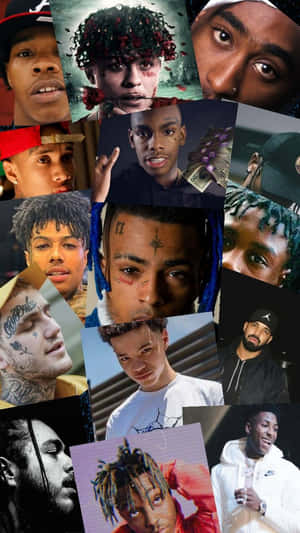 Collage of famous rappers in street style with intense expressions. — Cool Rapper Picture