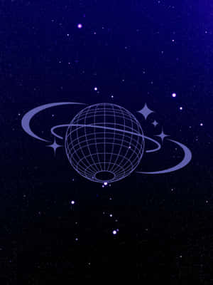 A wireframe planet with rings in a starry night sky. — Blue Planet Picture