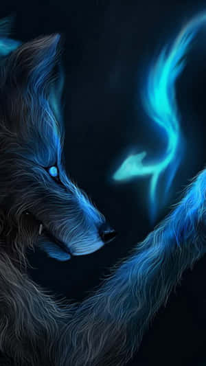 A blue glowing wolf with energy swirls in a dark mystical scene. — Cool Wolf Picture
