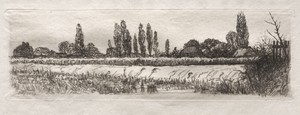 Cornfield by Otto H. Bacher, created 1879, in etching. Download this artwork as a high-resolution wallpaper for desktop, tablet, or mobile. — Otto H. Bacher Wallpaper