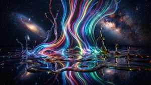 Flowing liquid light in space, creating a surreal cosmic dreamscape.