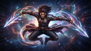 Shatterstar dreht sich in der Luft mit Energiespuren im Weltraum.