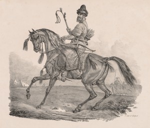 Cossack Cavalier by Carle Vernet, created c. 1820, in lithograph. Download this artwork as a high-resolution wallpaper for desktop, tablet, or mobile. — Carle Vernet Wallpaper