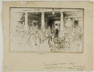 Covent Garden by Joseph Pennell, created 1887, in Etching on ivory laid paper. Download this artwork as a high-resolution wallpaper for desktop, tablet, or mobi — Illustration Wallpaper
