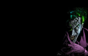 A menacing Joker with glowing green hair and purple suit grins against a black background. — Joker Desktop Picture