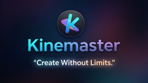 Logo Kinemaster dan teks tebal dengan kutipan motivasi.