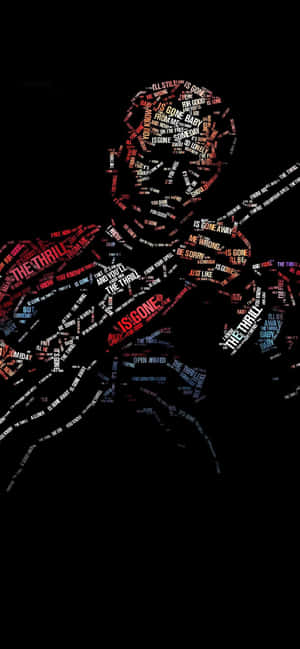 Text art silhouette of a person with phrases like 'the thrill is gone' in red and blue on black. — Writing Background