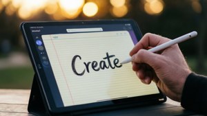 Galaxy Tab S7 bruges med stylus til at skrive 'Create'