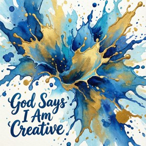 Aquarel abstract behang met 'God Says I Am Creative'.