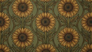 Close-up rumit dari pola wallpaper bunga matahari Mackmurdo.