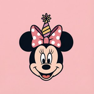Testa minimalista di Minnie Mouse con una corona di compleanno
