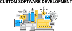 Strumenti di progettazione digitale inclusi codice, laptop e icone di modifica in stile vettoriale piatto. — Programma Sfondi