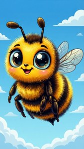 Lebah vektor yang menggemaskan dengan mata besar, sempurna untuk wallpaper anak-anak.