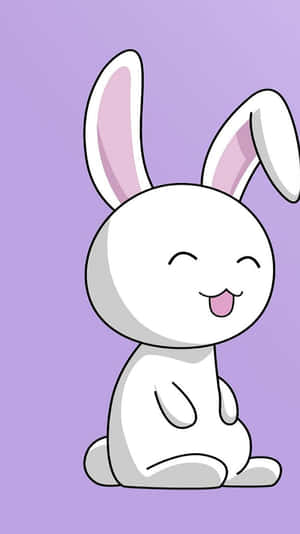 A cheerful cartoon rabbit with pink inner ears and a happy expression.