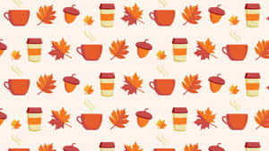 Patrón temático de otoño con tazas de café, hojas y bellotas — Temporada de otoño Fondos de pantalla
