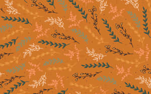 Patrón decorativo de ramas frondosas estilizadas en tonos pastel sobre fondo de terracota. — Estética de Otoño Marrón Imagen Fondos de pantalla