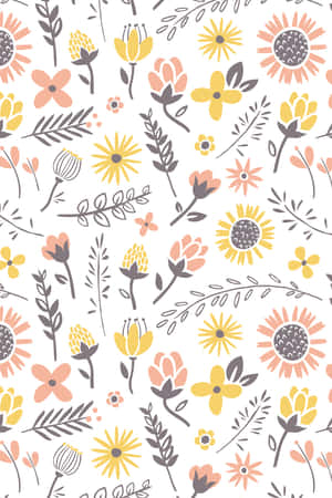 Padrão floral com flores amarelas pêssego e cinzentas sobre fundo branco — Padrão fofo Foto Papéis de Parede