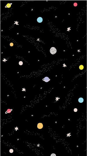 En legende rumscene med tegneserieplaneter og stjerner på en sort baggrund. — Cartoon Astronaut Billeder