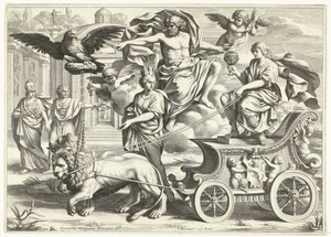 Cybele by Cornelis Bloemaert (II), created 1633 - 1692, in paper; engraving. Download this artwork as a high-resolution wallpaper for desktop, tablet, or mobile — Cornelis Bloemaert (II) Wallpaper