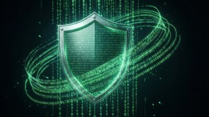 Abstract encryption with binary code and shield