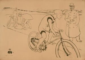 Cycle Michael by Henri de Toulouse-Lautrec, created 1896, in Brush lithograph in olive green on tan wove paper. Download this artwork as a high-resolution wallp — Illustration Wallpaper