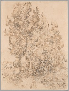 Cypresses by Vincent van Gogh, created 1889, in Pen and reed pen and brown inks and graphite on cream wove paper. Download this artwork as a high-resolution wal — Vincent Van Gogh Background