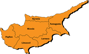 Orange map of Cyprus showing major cities and regions. — Cyprus PNG