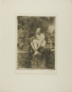 Dagmar by Anders Zorn, created 1912, in Etching on ivory laid paper. Download this artwork as a high-resolution wallpaper for desktop, tablet, or mobile. — Illustration Wallpaper