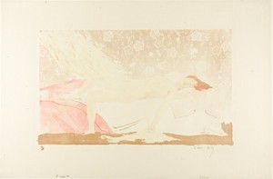 Danaë by Alexandre Lunois, created 1894, in Lithograph in brown, pink and yellow on cream laid Japanese paper. Download this artwork as a high-resolution wallpa — Illustration Background