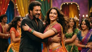 Sanjay Dutt dansar med Madhuri Dixit i en Bollywood-scen
