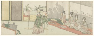 Dance Performance by Katsushika Hokusai, created c. 1800 - c. 1810, in paper; color woodcut; nishiki-e. Download this artwork as a high-resolution wallpaper for — Katsushika Hokusai Wallpaper