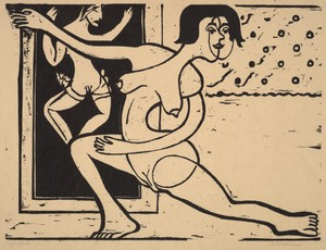 Dancer Practicing by Ernst Ludwig Kirchner, created 1934, in woodcut printed in black. Download this artwork as a high-resolution wallpaper for desktop, tablet, — Ernst Ludwig Kirchner Wallpaper
