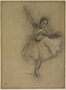 Dancer Turning by Hilaire Germain Edgar Degas, created c. 1876, in Charcoal, heightened with white chalk, with stumping, on pinkish-gray laid paper with blue fi — Hilaire Germain Edgar Degas Wallpaper