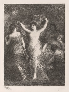 Dancing by Henri Fantin-Latour, created 1898, in lithograph. Download this artwork as a high-resolution wallpaper for desktop, tablet, or mobile. — Henri Fantin-Latour Wallpaper