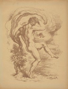 Dancing Nude by Louis Anquetin, created 1897, in transfer lithograph in brown on light brown wove paper [proof before letters]. Download this artwork as a high-