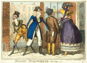 Dandy Pickpockets Diving by Isaac Robert Cruikshank, created published December 2, 1818, in Hand-colored etching on paper. Download this artwork as a high-resol