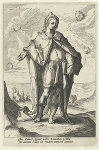 Daniël by Jacob Matham, created 1589, in paper; engraving. Download this artwork as a high-resolution wallpaper for desktop, tablet, or mobile. — Jacob Matham Wallpaper