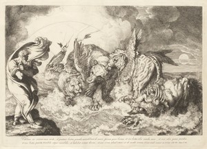 Daniel's Vision by Luigi Sabatelli (I), created 1809, in etching. Download this artwork as a high-resolution wallpaper for desktop, tablet, or mobile. — Luigi Sabatelli (I) Wallpaper