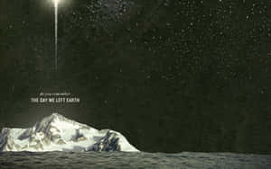 Snowy mountain peak at night with stars and a falling meteor — Dark Retro Picture