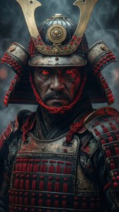 Ett episk mörkt wallpaper av en samurai med glödande ögon för iPhone.