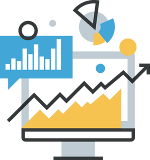 Computer screen showing financial growth charts and data visualizations.