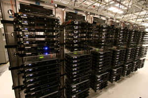 Rows of server racks with glowing lights in a data center. — Data Wallpaper