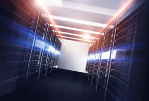Rows of server racks in a high-tech data center with glowing lights. — Data Wallpaper