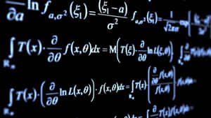 Glowing blue mathematical equations on a black screen — Data Wallpaper