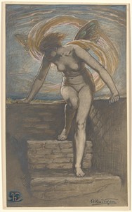 Dawn by Elihu Vedder, created 1898, in crayon, gouache, gold paint, and graphite over silver gelatin developed-out print mounted to board. Download this artwork — Illustration Wallpaper