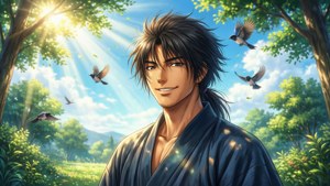 Yasuke si gode una giornata di sole con gli uccelli.