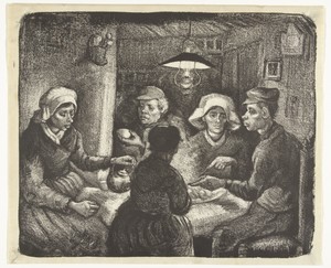 De aardappeleters by Vincent van Gogh, created 1885-04-16, in paper; lithography. Download this artwork as a high-resolution wallpaper for desktop, tablet, or m — Vincent Van Gogh Background