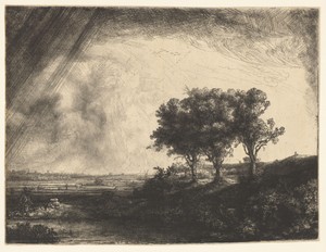De drie bomen by Rembrandt van Rijn, created 1643, in paper; etching; intaglio printmaking technique; burijn; drypoint. Download this artwork as a high-resoluti — Rembrandt van Rijn Wallpaper