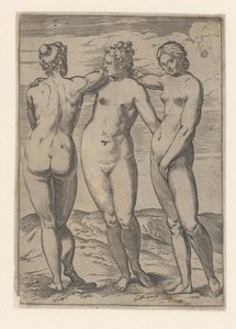 De Drie Gratiën by Agostino Carracci, created c. 1590 - c. 1595, in paper; engraving. Download this artwork as a high-resolution wallpaper for desktop, tablet, 